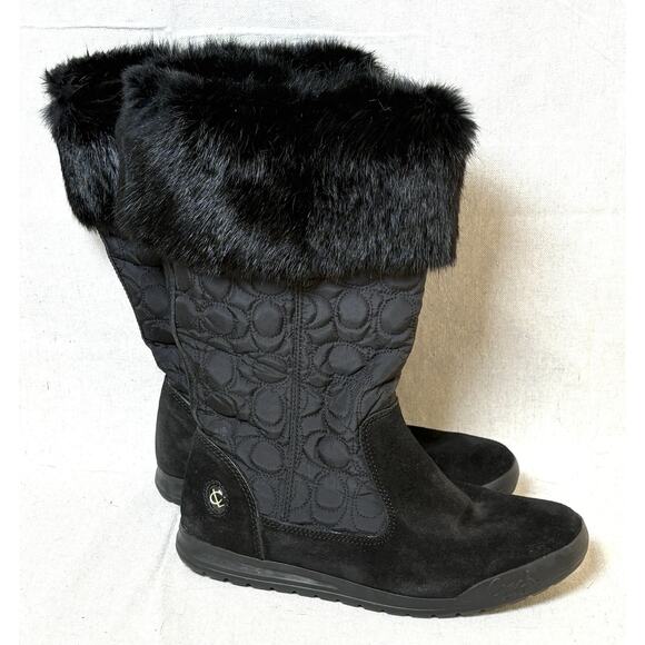 Coach Talen Womens 7M Black Leather Quilted Winter Boots Zip Up Faux Fur Q244 - Picture 2 of 6